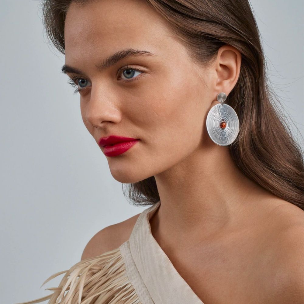 Kalevala Kosmos earrings, silver and sea amber, Kalevala Modern