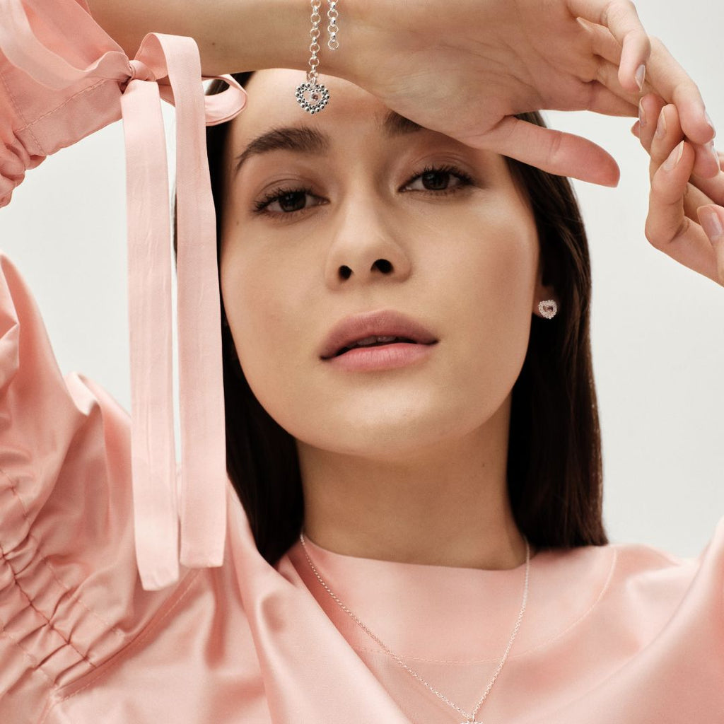 Kalevala Pink Ribbon 2025 Circle of Light Earrings, Silver and Zircons, 22669483JT