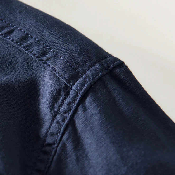 Camicia collo coreano in cotone e lino